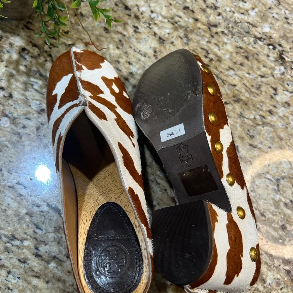 Tory Burch Blythe Haircalf Studded Animal Print Pump In Brown Mules Clogs 7M